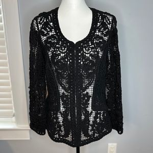 Kobi Halpern Black open grid/embroidered overlay fitted blazer. Size M Like new!